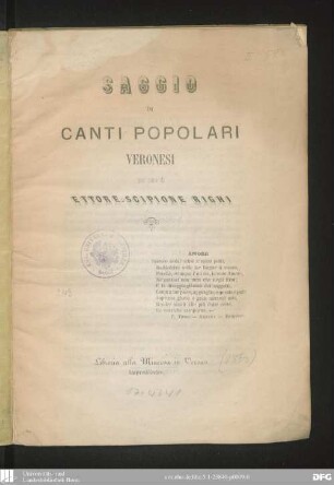 Saggio di canti popolari veronesi