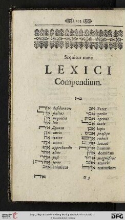 Sequitur nunc lexici compendium