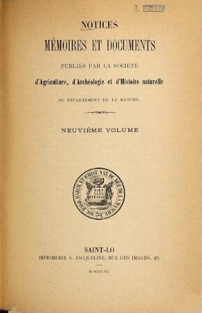 Notices, mémoires et documents. 9. 1890