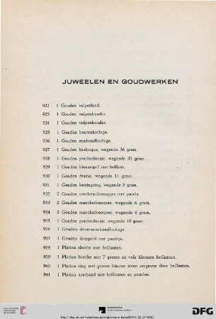 Juweelen en Goudwerken (Nr. 922-955)