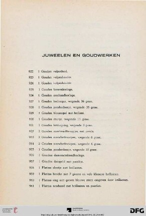 Juweelen en Goudwerken (Nr. 922-955)