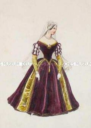Frau im violetten Samtkleid mit gerafften Ärmeln - Tafel aus Franceschini/Kostümbilder (Kassette 2)