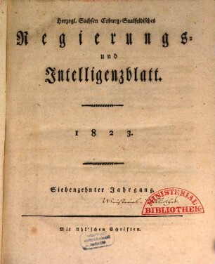 Herzogl.-Sachsen-Coburg-Saalfeldisches Regierungs- und Intelligenzblatt. 1823 = Jg. 17