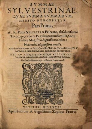 Svmmae Sylvestrinae Qvae Svmma Svmmarvm Merito Nvncvpatvr Pars ..., 1