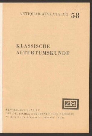 Nr. 58: Klassische Altertumskunde