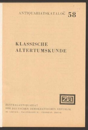 Nr. 58: Klassische Altertumskunde