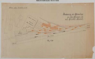 Hennef Güterbahnhof: Teil-Lageplan. Ausschnitt Werkstattbereich. Veränderung der Gleisanlage am Lokomotivschuppen und am der Werkstatt.