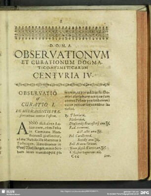 Observatio & Curatio I. - Observatio & Curatio L.