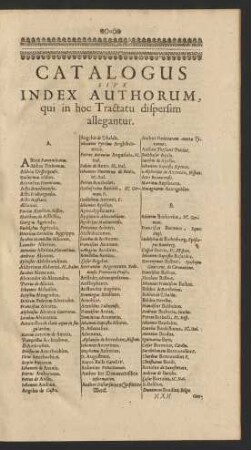 Catalogus Sive Index Authorum, qui in hoc Tractatu dispersim allegantur.