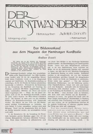 1: Der Bilderverkauf aus dem Magazin der Hamburger Kunsthalle