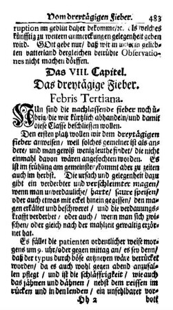 Das VIII. Capitel. Das dreytägige Fieber. Febris Tertiana.
