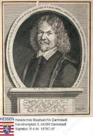 Mentzer, Balthasar II. (1614-1679) / Porträt in Medaillon mit Rahmen und Sockelinschrift, Brustbild