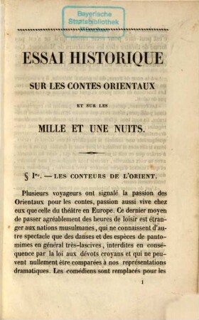 Essai historique sur les contes orientaux et sur les mille et une nuits