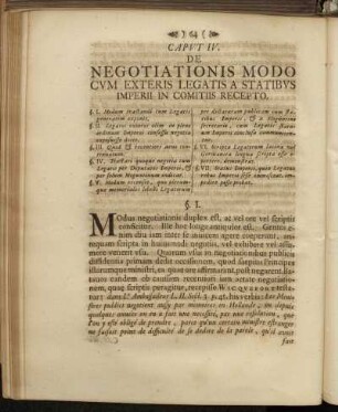 Caput IV. De Negotiationis Modo Cum Exteris Legatis a Statibus Imperii in Comitiis Recepto.