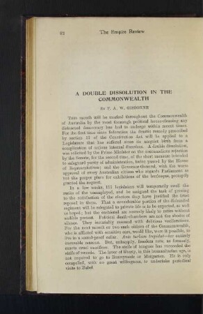 A Double Dissolution in the Commonwealth