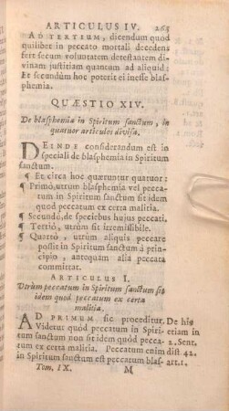 Quaestio XIV. De blasphemia in Spiritum sanctum, in quatuor articulos divisa.