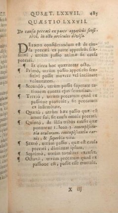 Quaestio LXXVII. De causa peccati ex parte appetitus sensitivi, in octo articulos divisa.