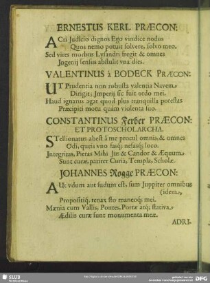 Valentinus à Bodeck Praecon:
