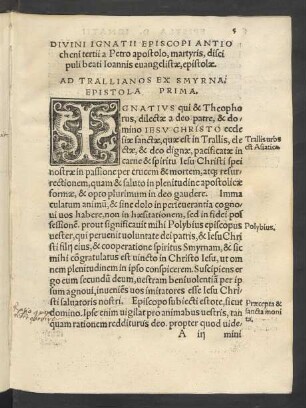 Divini Ignatii Episcopi Antiocheni tertii a Petro apostolo, martyris, discipuli beati Ioannis evangelistae, epistolae.