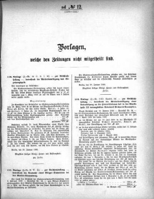 Anlage: ad No.12. (110-112.), Vorlagen, welche den Zeitungen nicht mitgeteilt sind
