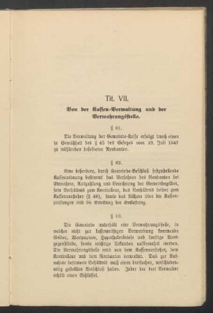 VII. Von der Kassen-Verwaltung und der Verwahrungsstelle