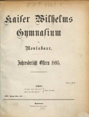 Jahresbericht : Ostern .... 1894/95