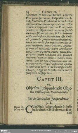 Caput III. De Objecto Jurisprudentiae Objecto Philosophiae Mor. subordinatio