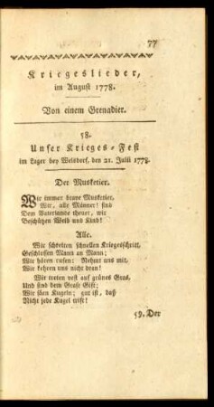 Kriegslieder, im August 1778