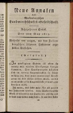 Achtzehntes Stück. Den 3ten May 1813.