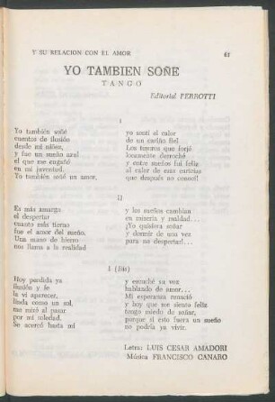 Yo también soñé : Tango