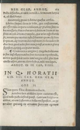 In Q. Horatii Lib. IIII. Car. Hen. Gla. Annot.