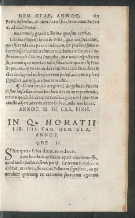 In Q. Horatii Lib. IIII. Car. Hen. Gla. Annot.