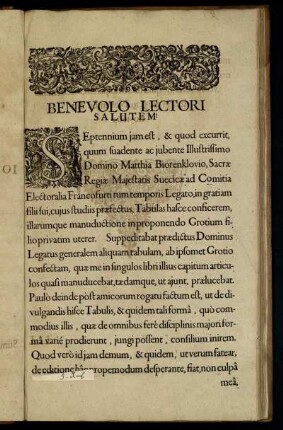 Benevolo Lectori salutem