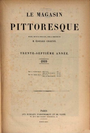 Le magasin pittoresque. 37. 1869