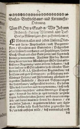 Becken- Brodbeschauer- und Kornmesser-Ordnung.