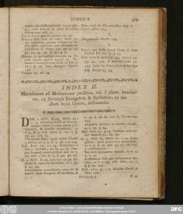 Index II. Manuducens ad Meditationes practicas, vel si placet, himileticas, ex Pericopis Evangelicis & Epistolicis, ad ductum huius Operis, instituendas.