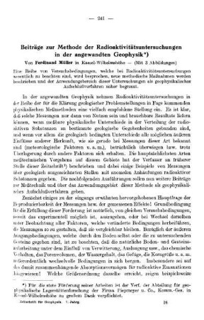 Beiträge zur Methode der Radioaktivitätsuntersuchungen in der angewandten Geophysik