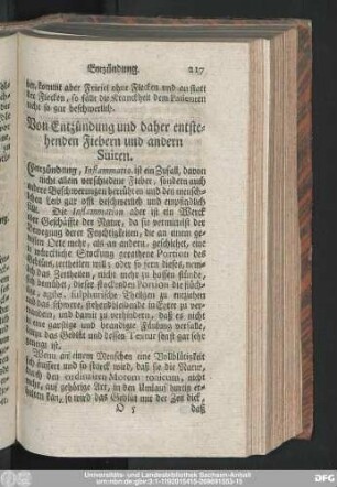 Von Entzündung und daher entstehenden Fiebern und andern Suiten.