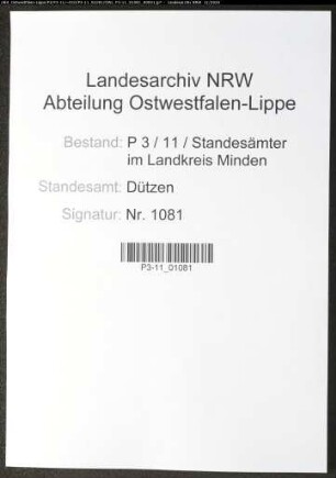 Sterberegister Standesamt Dützen