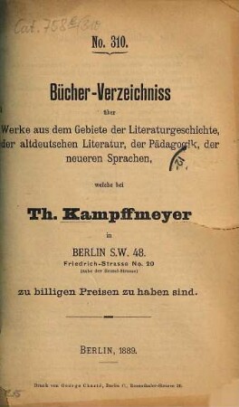 Bücher-Verzeichniss, 310. 1889