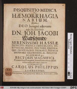 Disquisitio Medica De Haemorrhagia Narium