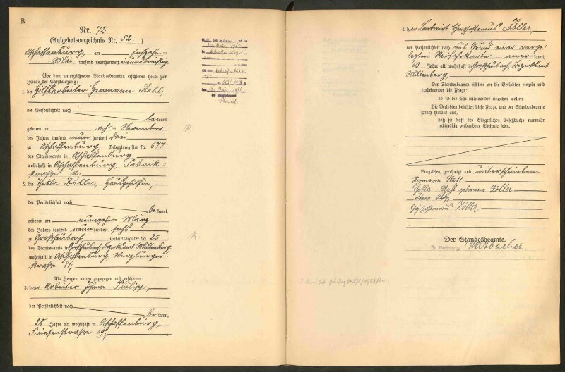 Standesamtsbuch der Stadt Aschaffenburg: Eheschließungen 252/1930 - 130/1931