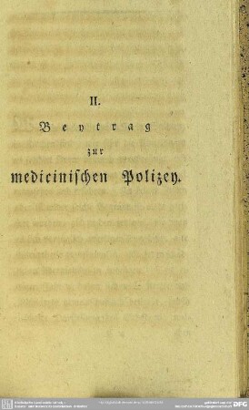 II. Beytrag zur medicinischen Polizey
