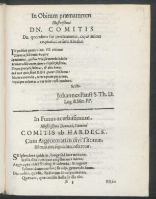 In Obitum praematurum ...