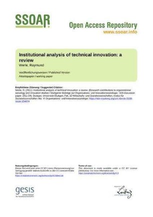 Institutional analysis of technical innovation: a review
