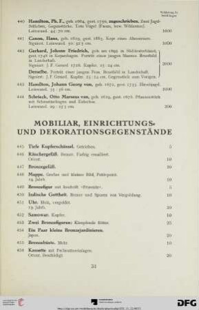 Mobiliar, Einrichtungs- und Dekorationsgegenstände (Nr. 445-525)
