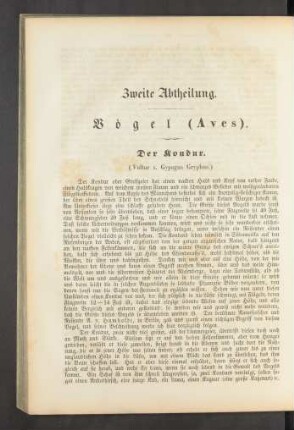 Zweite Abtheilung. Voegel (Aves).