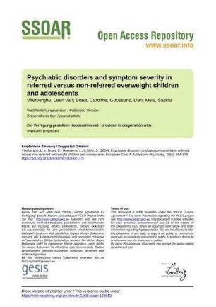 Psychiatric disorders and symptom severity in referred versus non-referred overweight children and adolescents