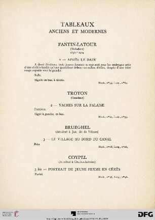 Tableaux anciens et modernes (Nr. 1-9)