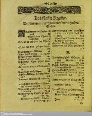 Das fünffte Register, Der hierinnen fürkommenden vornehmsten Sachen.